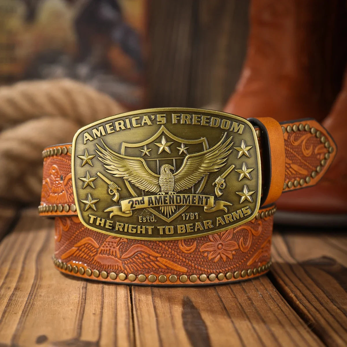 A western denim style PU material embossed belt metal plate QQ head men and women of the same daily leisure delivery punch nails