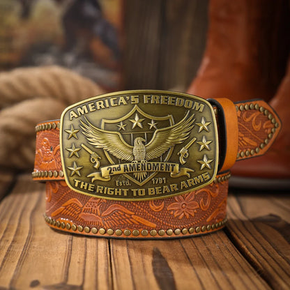 A western denim style PU material embossed belt metal plate QQ head men and women of the same daily leisure delivery punch nails