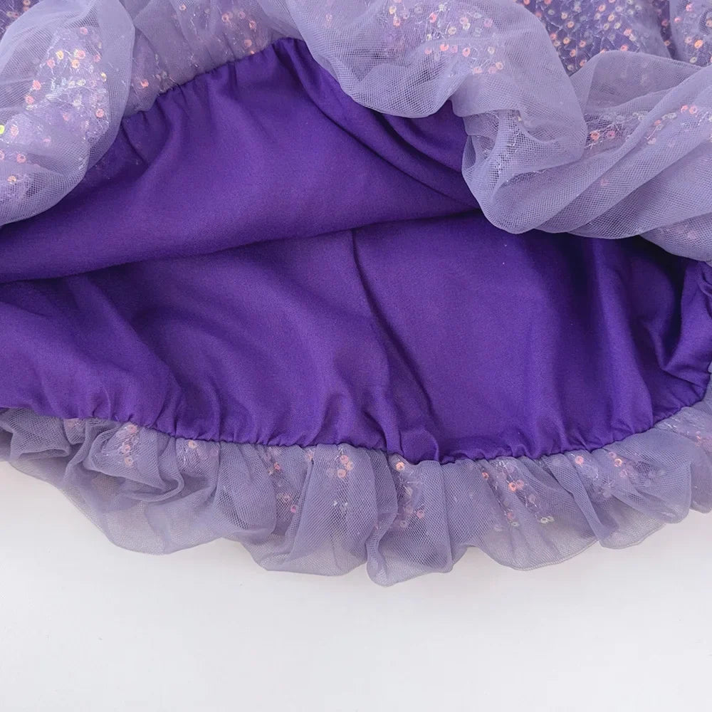 Summer New Girls' Sequined Lace Bow Bubble Princess Dress Korean Version Fashionable Solid Color Kids Clothes 2-7 Years Old