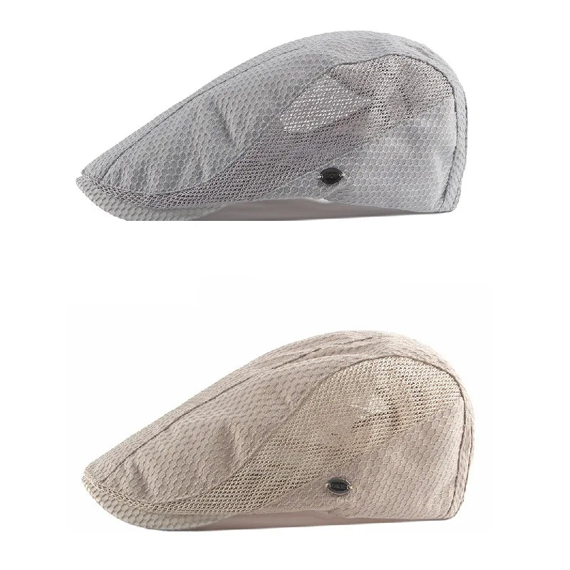 Men Women Breathable Mesh Summer Hat Newsboy Beret Ivy Cap Cabbie Flat Cap Adjustable Vintage Style