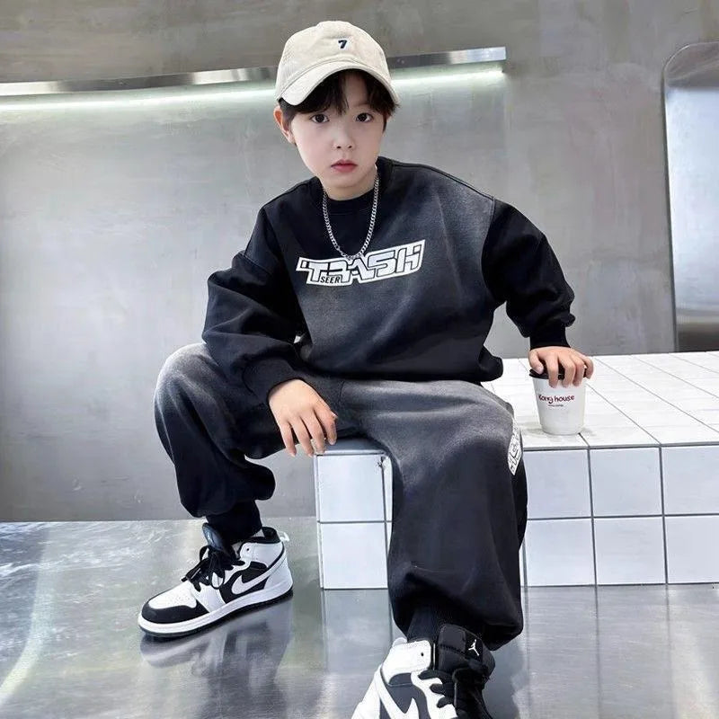 Printed Sweatshirt Set Kids Autumn Winter Clothes Boys Suit Boy Men's Children's Sets Clothing Outdoor Outfit Top Bottom Child