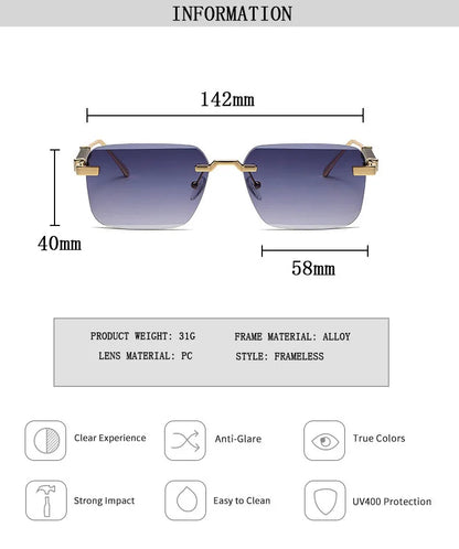 Fashion Rimless Sunglasses For Men Designer Square Sunglasses Women 2024 Trendy Retro Gafas De Sol Hombre Lunette Soleil Femme