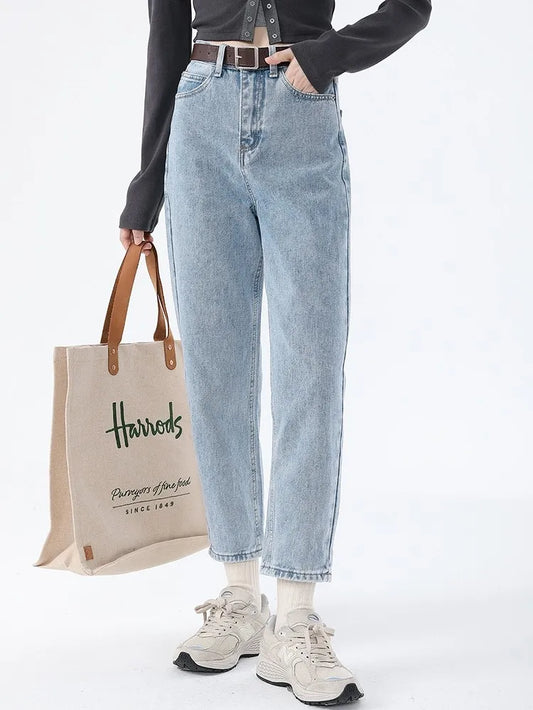 Vintage Solid Classic Harem Jeans Women Blue High Waist Ankle-length Denim Pants 2022 Jeans Streetwear