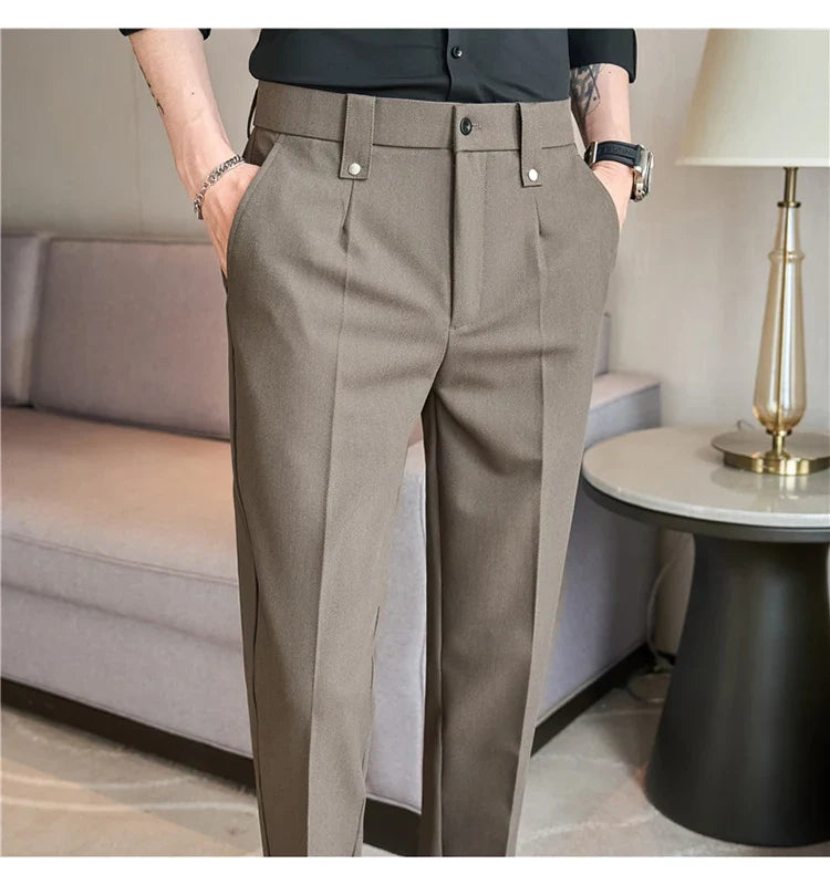 Mens Suit Pants 2026 Spring New British Style Elastic Waist Solid Casual Formal Dress Pants Slim Fit Trousers for Men Clothing