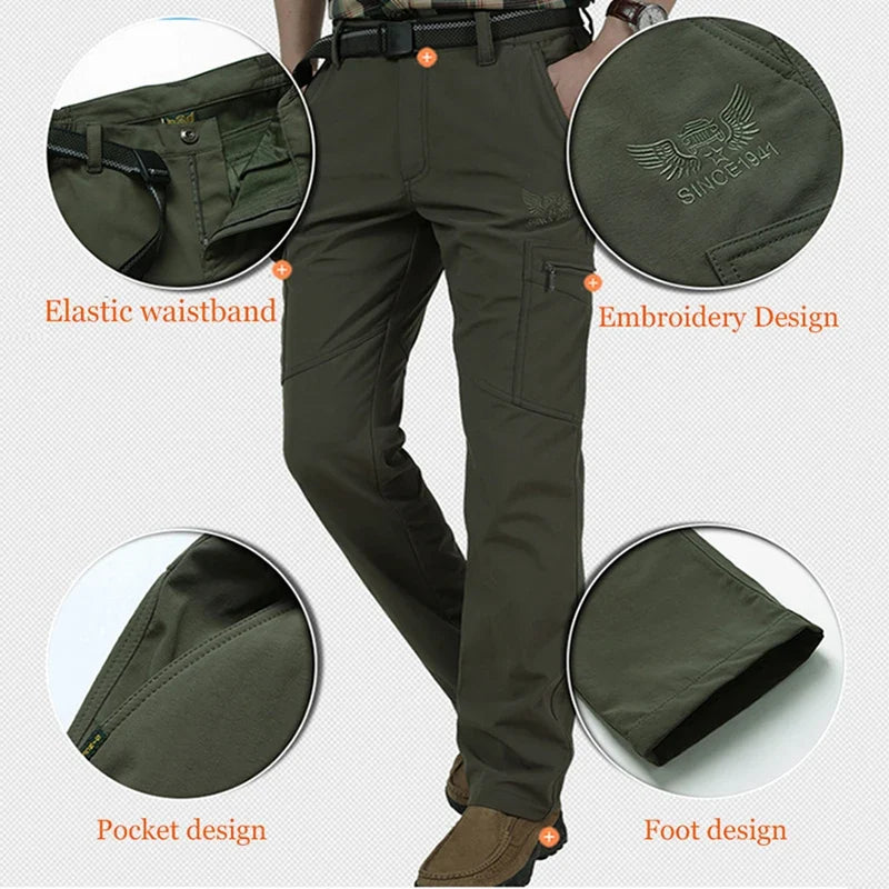New Tactical Pants Men Winter Outdoor Work Casual Cargo Trousers Waterproof Fleece-lined Pants Elastic Hiking Traveling Workwear