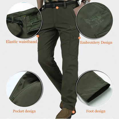 New Tactical Pants Men Winter Outdoor Work Casual Cargo Trousers Waterproof Fleece-lined Pants Elastic Hiking Traveling Workwear