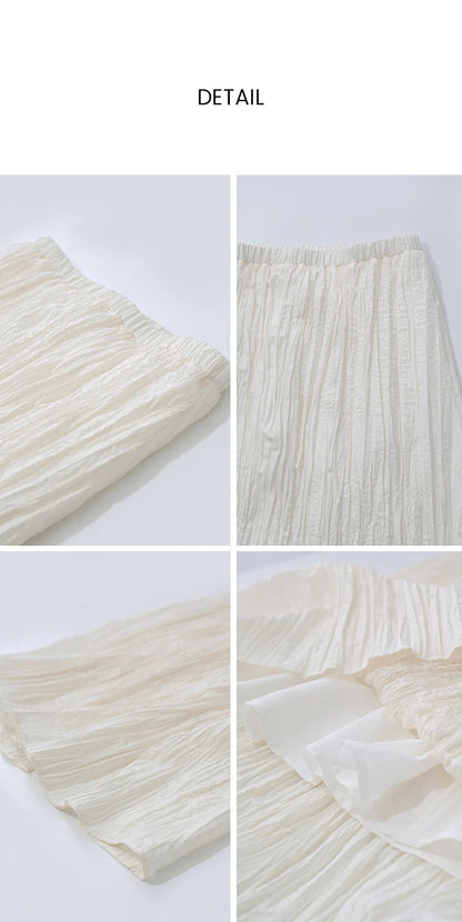 Pleated Women's Skirt 2026 Summer New Elastic Waist Flowy A-Line Midi Skirt Casual Versatile Women's Clothing 12622123
