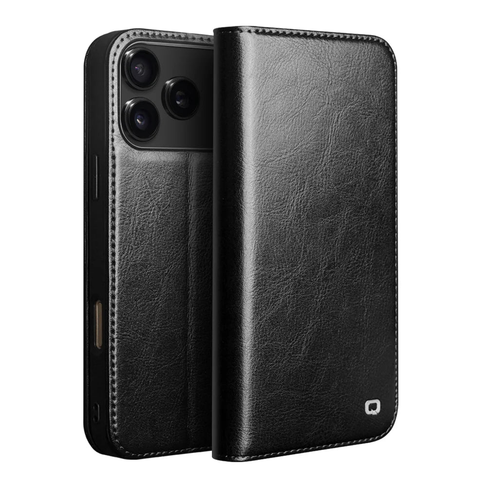 Genuine Leather Flip Case for iPhone 17 Bracket Handmade Business Cover with Card Slots for iPhone 17 Pro Max/17 Air