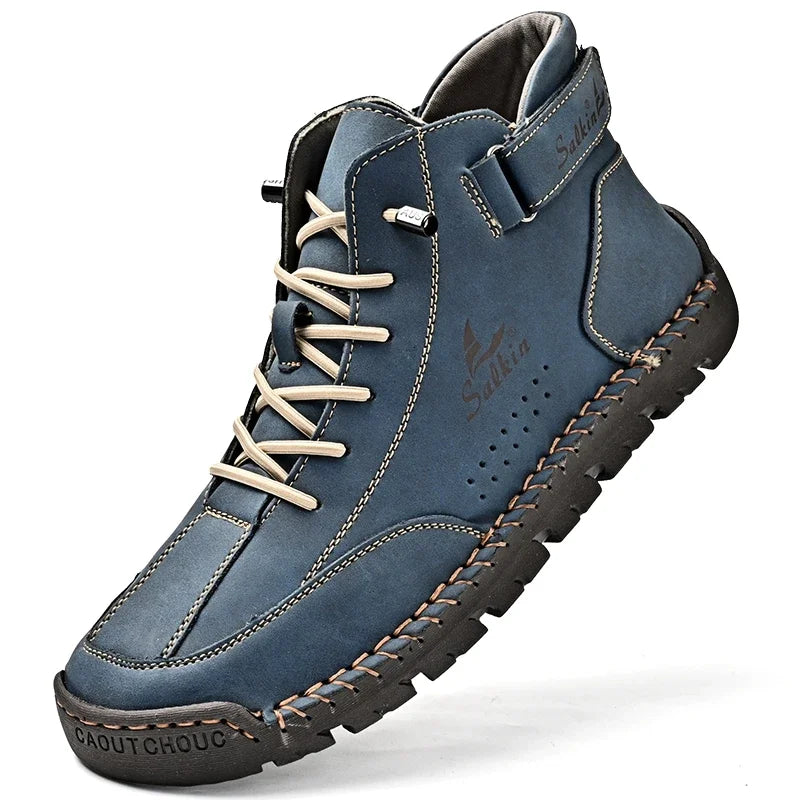 New 2024 Autumn Handmade Leather Men Boots Design Sneakers Man Breathable Casual Leather Shoes Men Ankle Boots Outdoor Boats