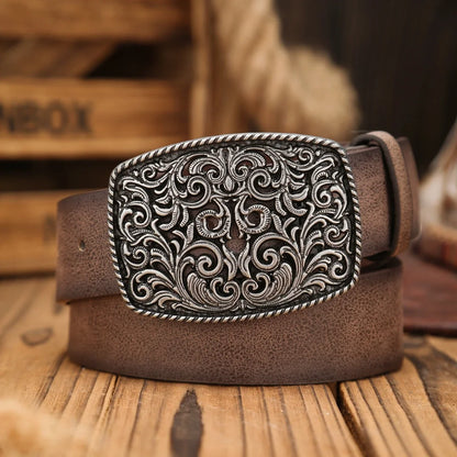 A Western-Buckle PU Belt Suitable for Both Men and Women, A Unique and Retro Brown Belt (With Perforated Nails Included)