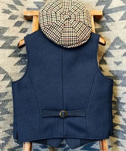 Men's Wool Tweed Suit Vest Lapel V Neck Sleeveless Herringbone Retro Casual Slim Fit Wedding Business Waistcoat for Tuxedos