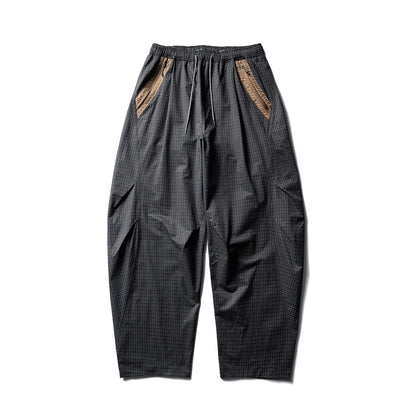 Unisex Lightweight Parachute Pants Spring Summer Outdoor Hiking Plaid Patchwork Color Block Loose Fit Casual Streetwear Trendy