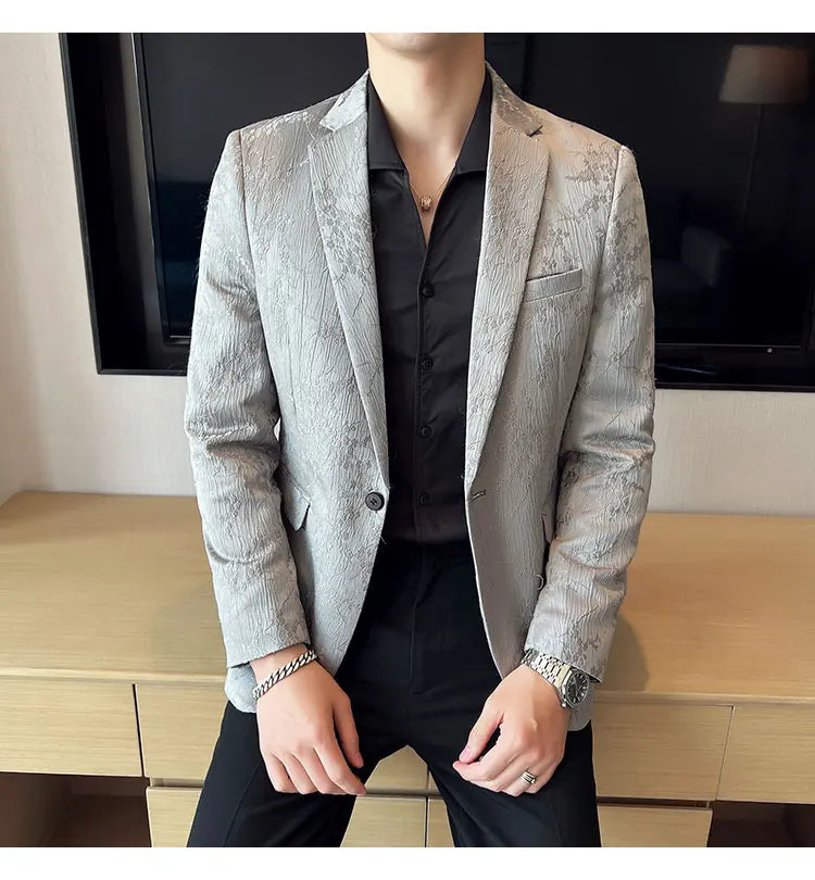 New Luxury Jacquard Floral Suit Jacket High Quality Men Business Slim Fit Casual Social Blazers Coats Formal Stage Prom Tuxedo