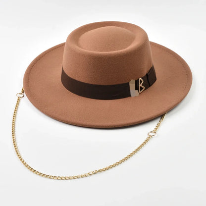 Women's Fedora Hat Fashionable Metal RB Letter Felt Hat Autumen Winter Derby Wedding Jazz Hats