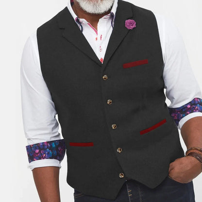 Men Vest Brown Herringbone With Lapel Single Button Waistcoat For Wedding Banquet Prom Business Work Casual Daily Men Suit Vest