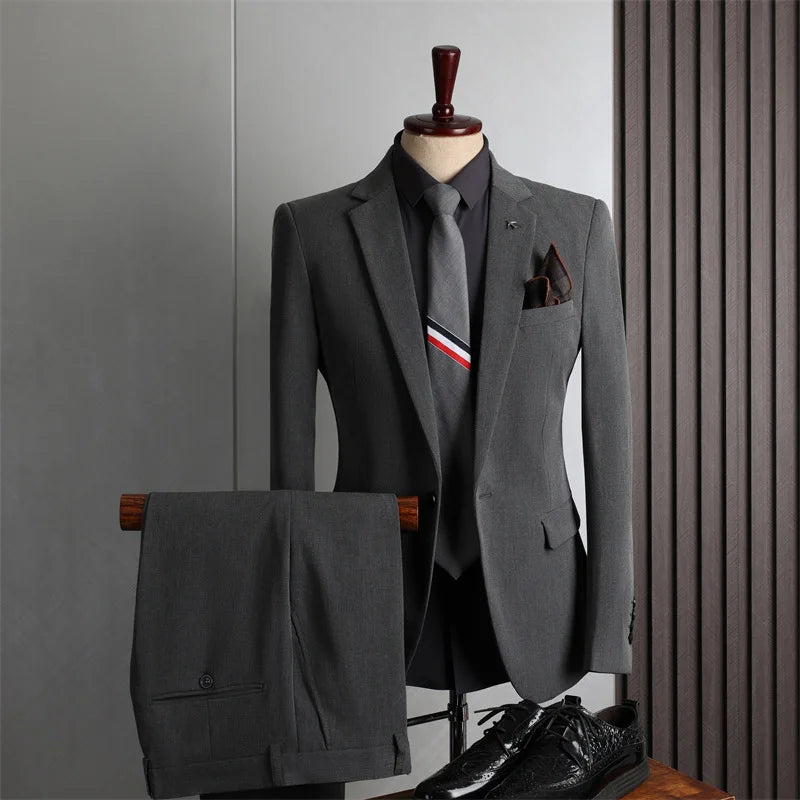 Classic Men Suit Sets Wedding Banquet Groomsman High Quality Blazer Pants 2 Pieces Evening Prom Male Leisure Slim Fit Outfits