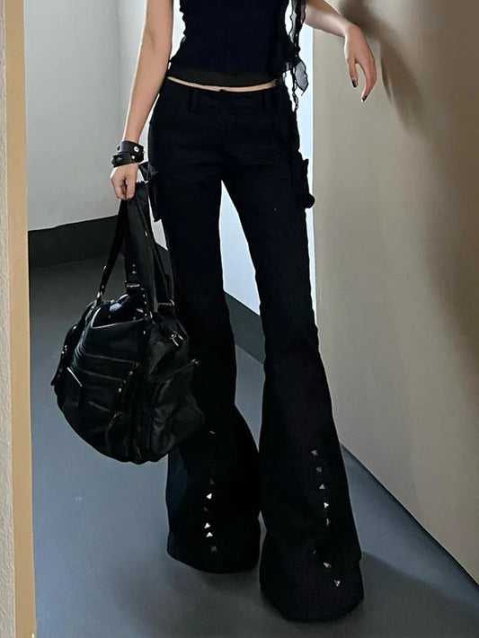 Hight Street Sheath High Waist Flared Jeans Black Kpop Retro Y2K Harajuku Pants Women's Vintage Slim 2000s Skinny Denim Trouser