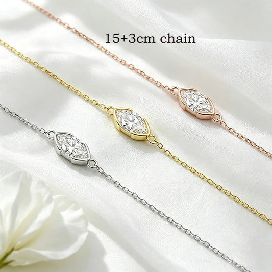 Bracelets en Moissanite taille Marquise 1 carat couleur D pour femme, chaîne réglable, cadeau d'anniversaire, 100% véritable argent pur 925