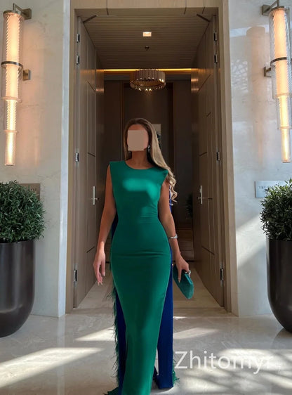 Customized Elegant Jewel Sheath Watteau Evening Dresses Rhinestone Tassel s Floor length فساتين للحفلات الراقصة vestidos para ev