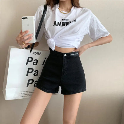 Retro Spicy Girl High Waist Skinny Denim orts Women's Summer Thin Korean Sle Cotton Stretch Tight Fit Trendy Hot Pants