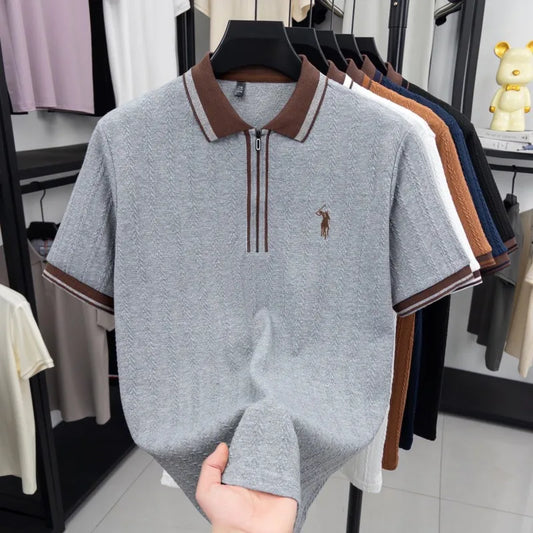 Luxury brand short sleeve T-shirt men's lapel top summer fashion jacquard design golf pony embroidery casual knitted polo shirt