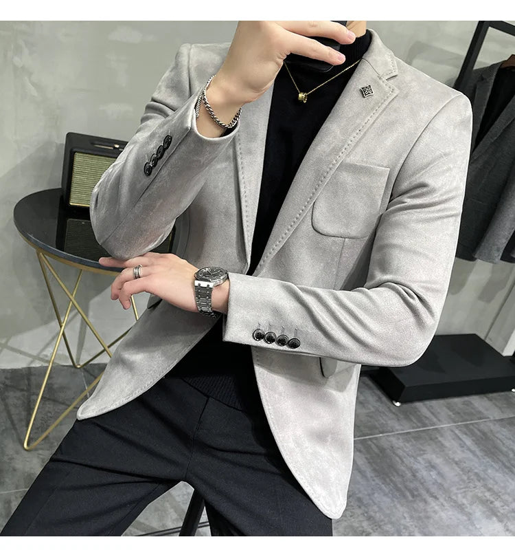 Deerskin Leather Jacket Blazer Men Casual Slim Fit Blazer Hombre Suit Leather Jacket Men Terno Masculino Men Clothing 6 Color