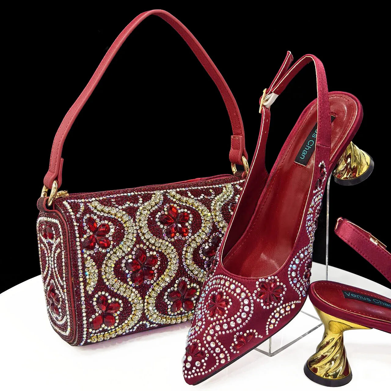 2024 Elegant Rhinestone Pointed-Toe Pumps With Matching Bag Set Large Capacity Bag for Women's Party High Heels