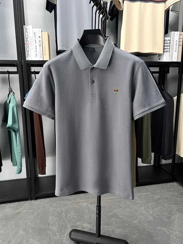 High end brand 100% cotton short sleeve polo shirt men's summer new soft breathable lapel T-shirt fashion letter embossed top