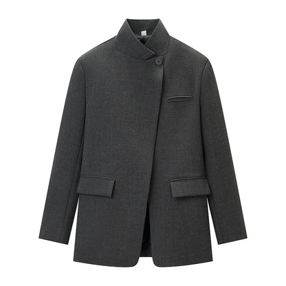 2026 Spring Blazer For Women Fashion Plaid Suit Coat Stand Collar Single Button Long Sleeve Jacket Female Fashion Streetwear