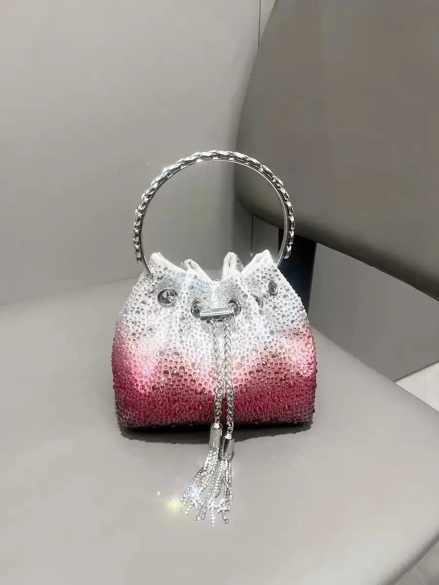 Luxury Designer Women Handbag Glitter Diamond Banquet Bag Satin Bucket Bag Wedding Party Clutch Purse Exquisite Evening Bag