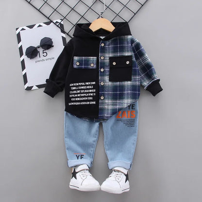 New Spring Autumn Baby Clothes Suit Children Boys Plaid Hoodies Pants 2Pcs/Sets Toddler Clothing Infant Costume Kids Tracksuits