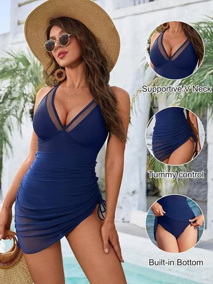 2025 Solid Mesh Patchwork Swimwear Women Sexy Push Up One Piece Swimsuit Monokini Lady Brazilian Beach Bathing Suit