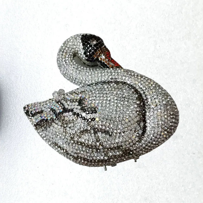 Swan Shaped Crystals Evening Bags New Women Sparkling Rhinestone Metal Clutch Luxury Bridal Purses Wedding Party Handbags