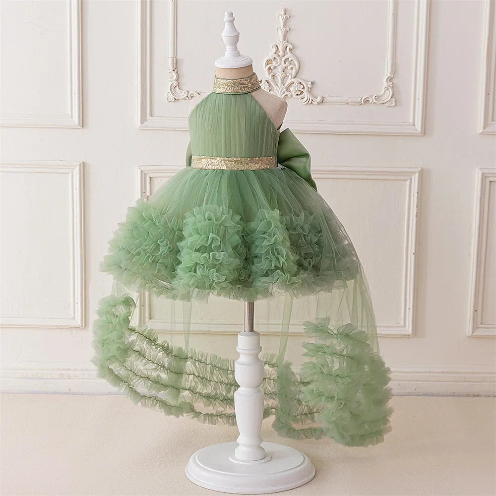 Big Bow Sequin Baby Party Girl Dresses Toddler Trailing 1st Bridesmaid Birthday Princess Dress Baby Gala Wedding Evening Costume