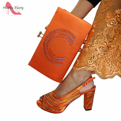 Orange Color Mature Pumps African Design Women Matching Shoes and Bag Set with Platform High Quality Sandals for Wedding