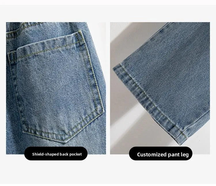 High Waist Wide Leg Cotton Denim Dstring Loose Fit Women's Autumn 2024 Slimming Effect Pure Cotton Casual Trousers