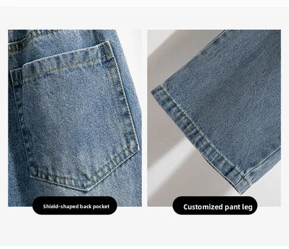 High Waist Wide Leg Cotton Denim Dstring Loose Fit Women's Autumn 2024 Slimming Effect Pure Cotton Casual Trousers