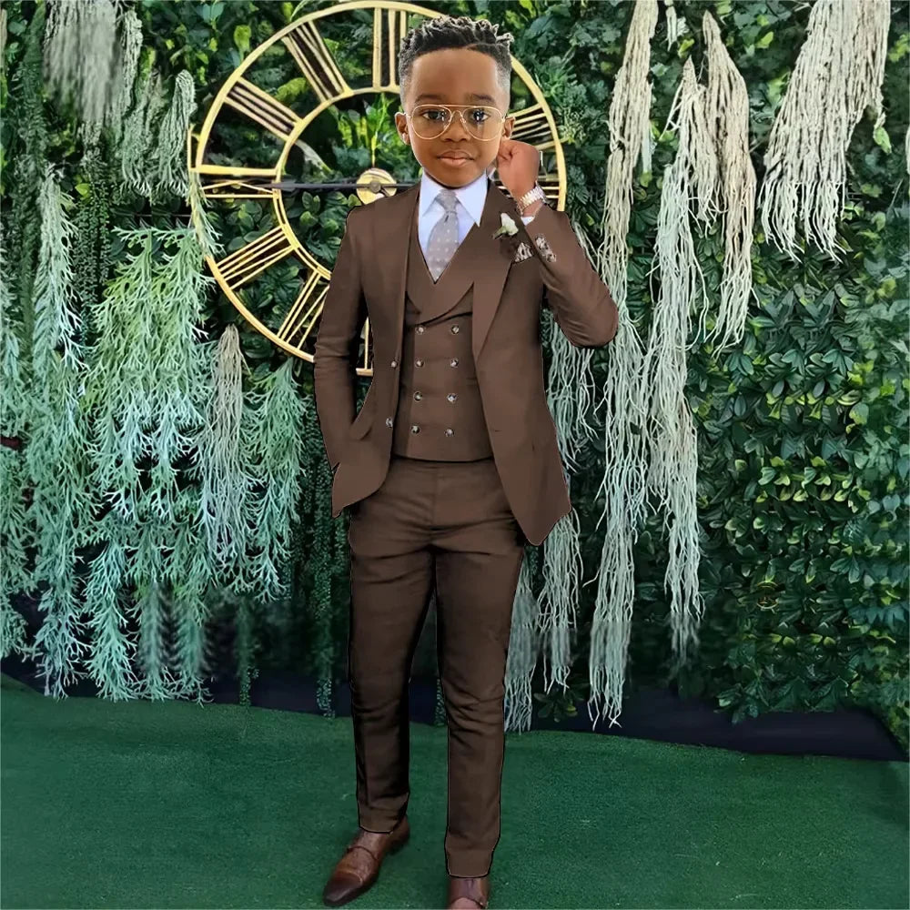 Fashionable Boys Suit Set 3 Pieces Jacket Vest Pants Banquet Party Outfit Elegant Children's Tuxedo Wedding Guest Clothes 2-20T