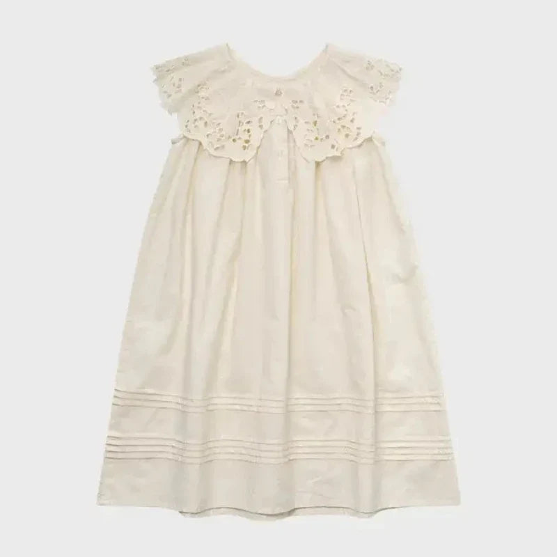 Summer LOU Girls' Printed Cotton Dress Short-Sleeved Handmade Embroidered Wide-Necked Children's Holiday Dress