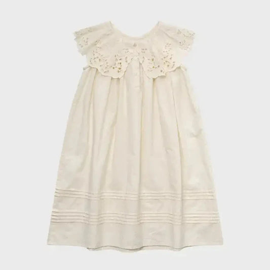 Summer LOU Girls' Printed Cotton Dress Short-Sleeved Handmade Embroidered Wide-Necked Children's Holiday Dress