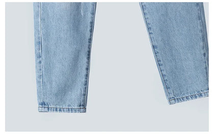 Summer Thin Ripped Jeans Mens Straight Breathable Washed Denim Trousers Casual Streetwear Harlen Ankle Length Pants Light Blue