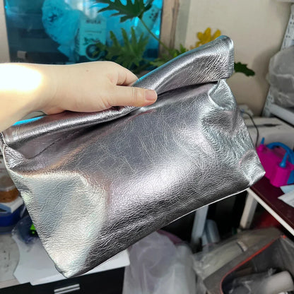 100% genuine leather Cowhide Handbag High Quality Leather Women's Foldable Designer Handbag Simple Magnet Handle Bags