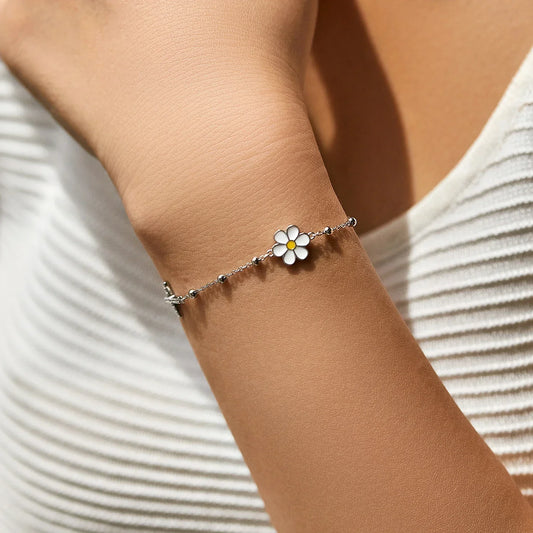 Bracelet marguerite émaillé en argent sterling 925 avec breloques croix et fleurs CZ, bracelets délicats pour femmes, bijoux fins