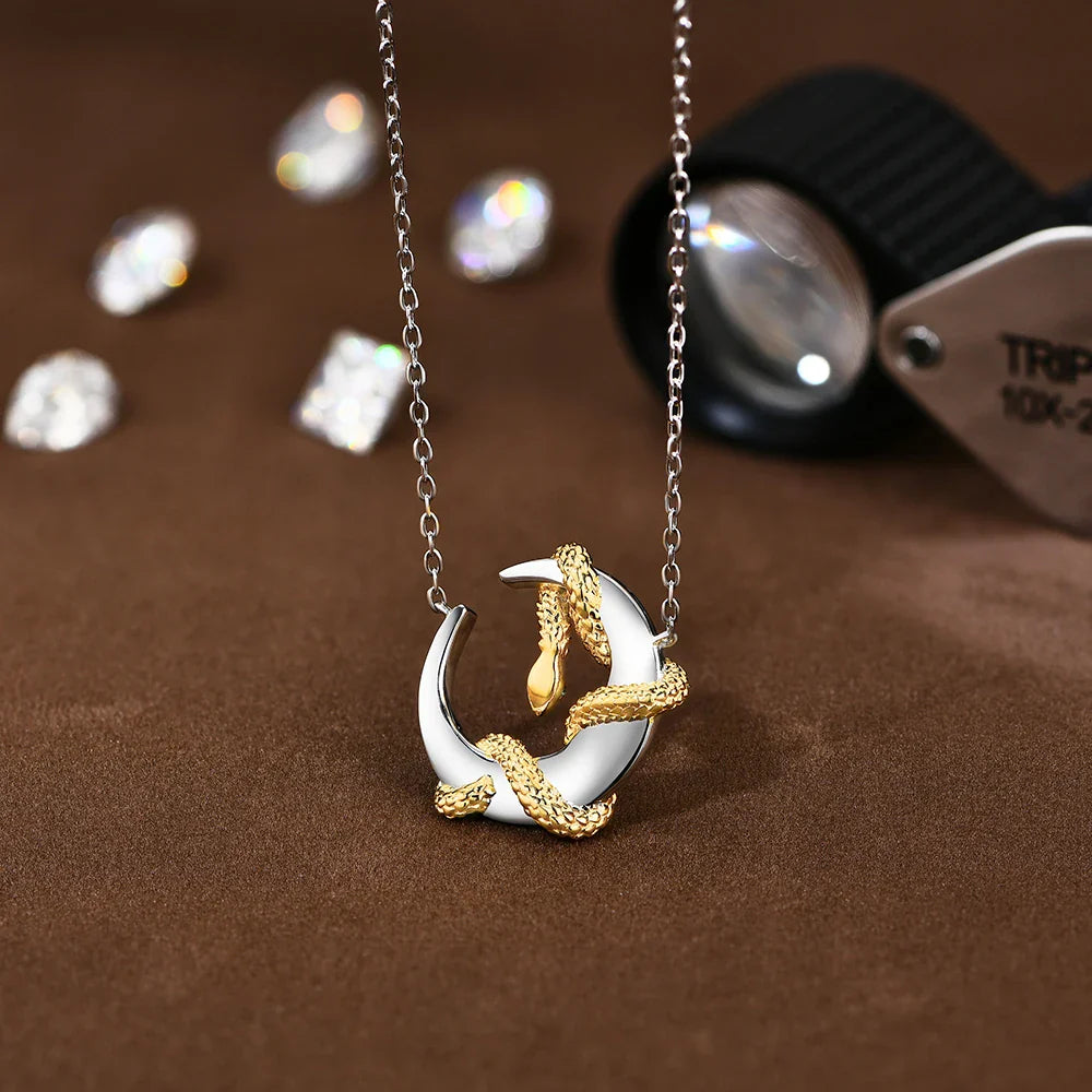 Luxury Moissanite Necklace With Moon Snake for Women S925 Sterling Silver lucky Birthday Party Engagement Jewelry Gift