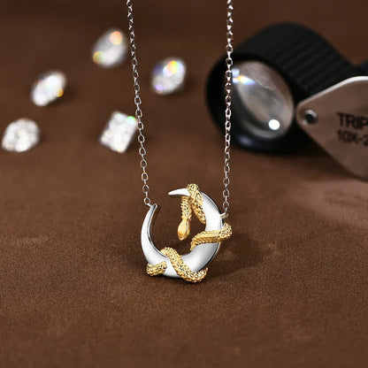 Luxury Moissanite Necklace With Moon Snake for Women S925 Sterling Silver lucky Birthday Party Engagement Jewelry Gift