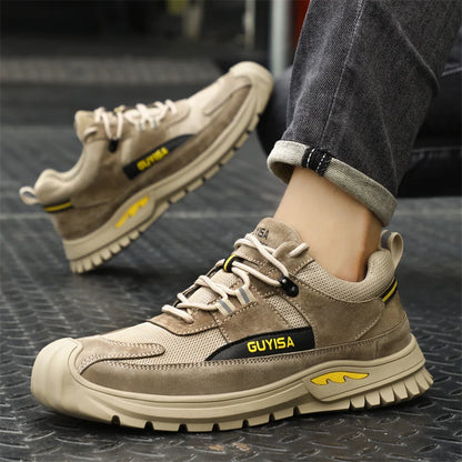 Black Leather Work Safety Shoes Waterproof Indestructible Steel Toe Cap Labor Shoes For Men Breathable Anti Smashing Sneakers