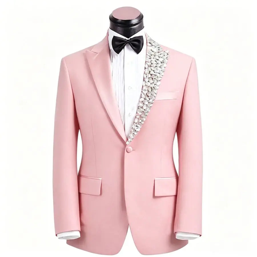 Luxury Beaded Formal Men Suits with Crystal 2 Pieces Wedding Tuxedo for Groom Slim Fit Prom Party Blazer Jacket Pants Set Outfit