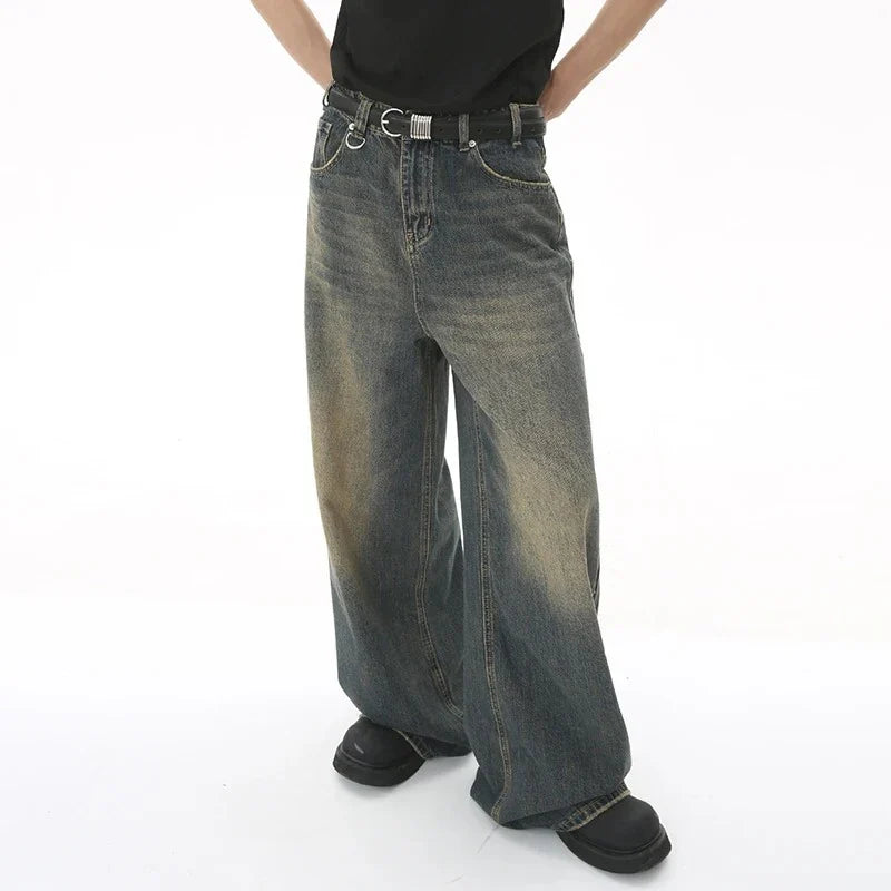 New Men's Baggy Straight Leg Wide Leg Jeans Male Fashion Vintage Wash Casual Denim Pants Youth Popular Brand Streetwear Trousers