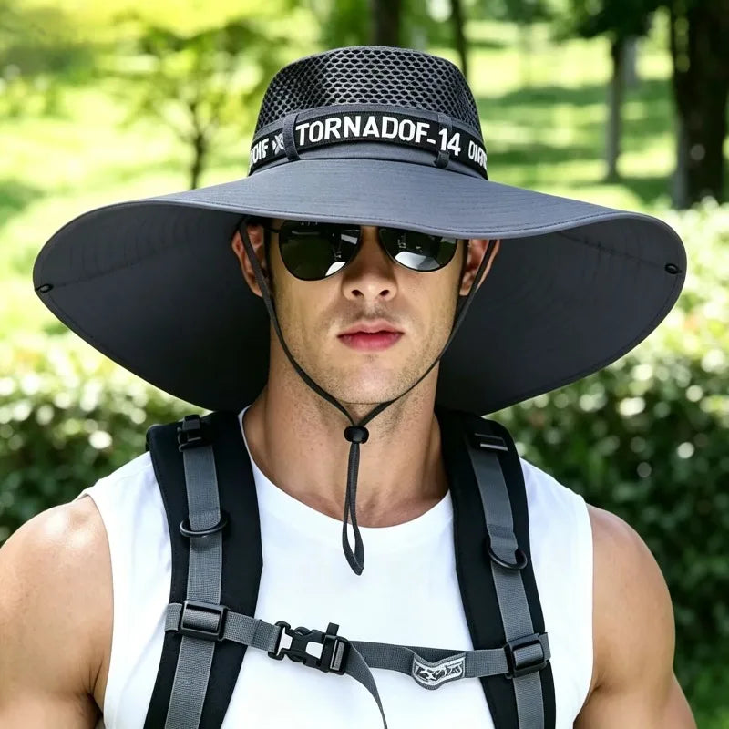 Summer Large Sun Hat Men Women Breathable Fishing Caps Sun UV Protection Mesh Fisherman Hat Hiking Outdoor Beach Cap