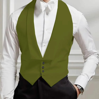 Men Vest White Single Button Solid With Lapel Waistcoat Suit For Wedding Birthday Banquet Party Business Work Men Suit Vest